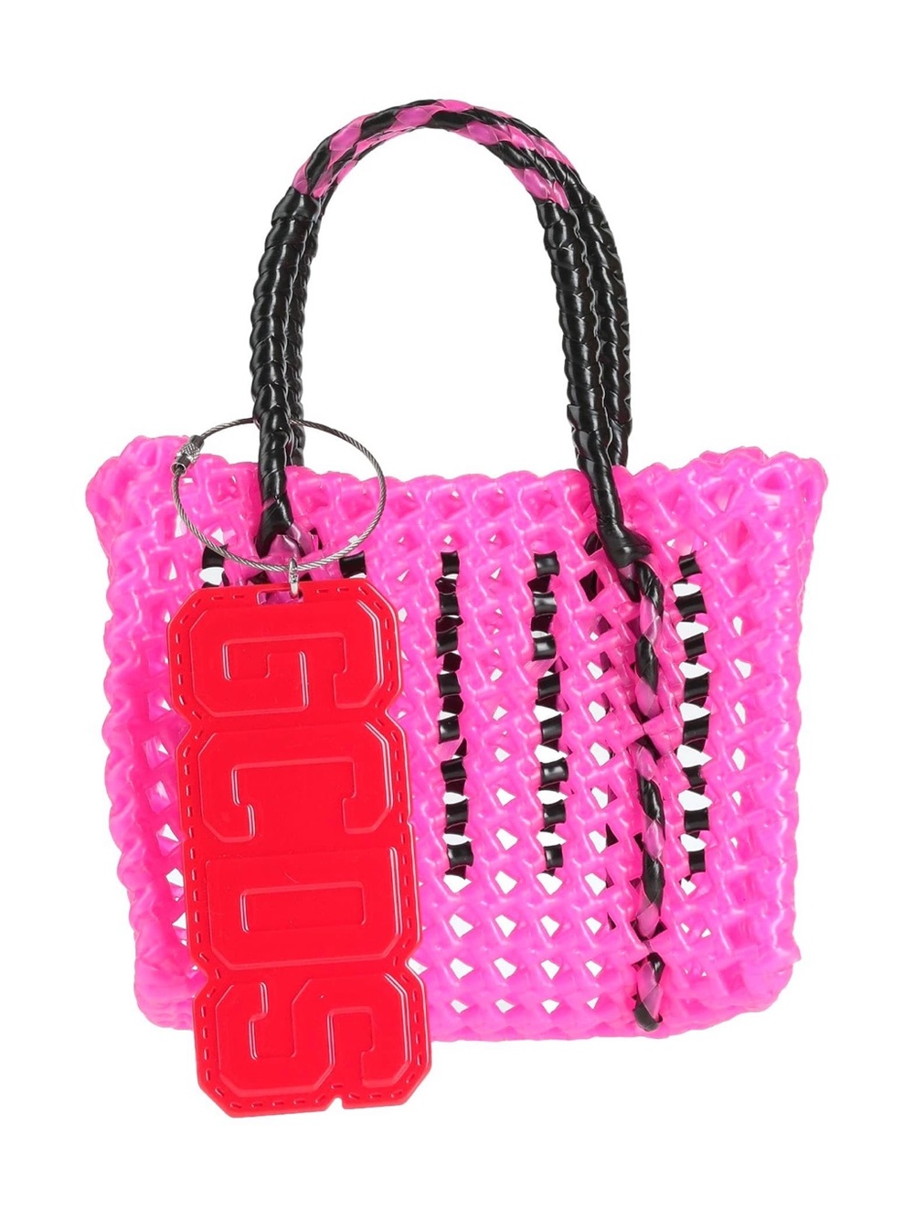 Bright Pink Woven Tote with Black Handles